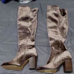 Gianni Bini Velvet Heeled Boots in Brown